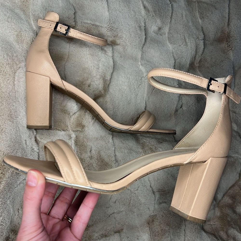 🕶️Kenneth Cole Reaction Lolita nude ankle strap block leather heels 11 42 - Picture 2 of 8